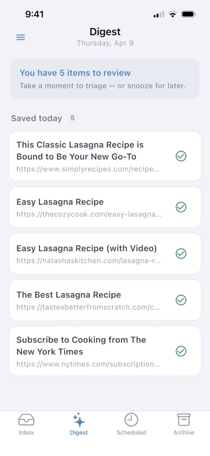 Refloat Digest with items to review for the day